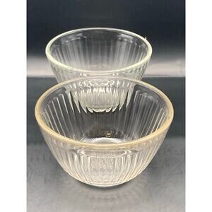 Pyrex Ribbed Three Cup Glass Clear Mixing Bowls (2) 7401-S MADE IN USA